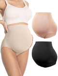 Hofish Maternity Support Underwear for Women's No Show Seamless Pregnancy Underpants 2pack Black Pink Large Shapewear