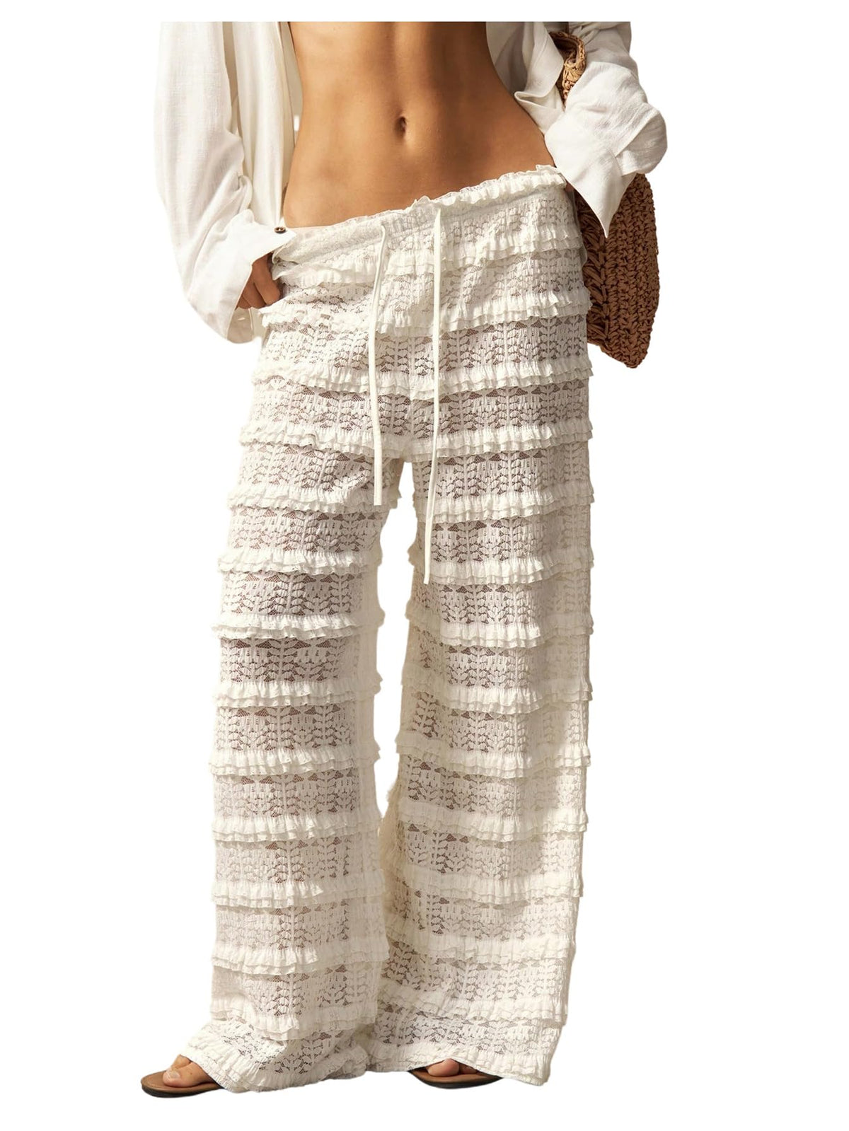 RoseSeek Women's Crochet Lace Pants Mesh Beach Cover Up Vacation Outfits