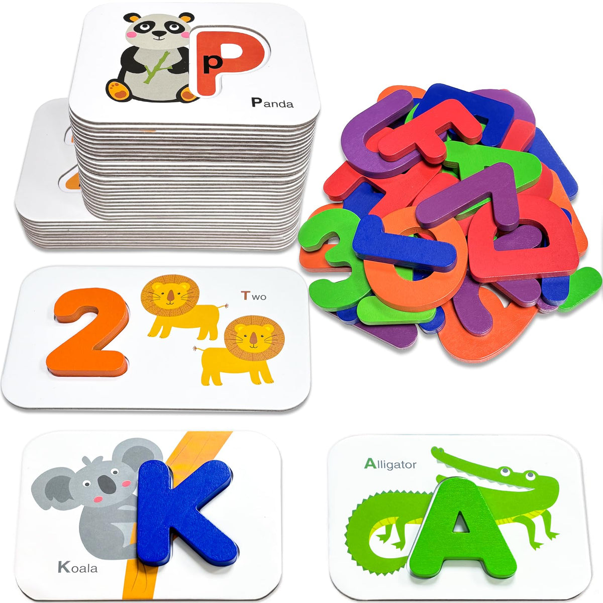 Gojmzo Alphabet Flash Cards, ABC Learning Toys for Kids 3-5, Wooden Letters Number Blocks Sight Words Matching Game, Montessori Educational Toys for 3+ Year Old, Toddler Preschool Learning Activities
