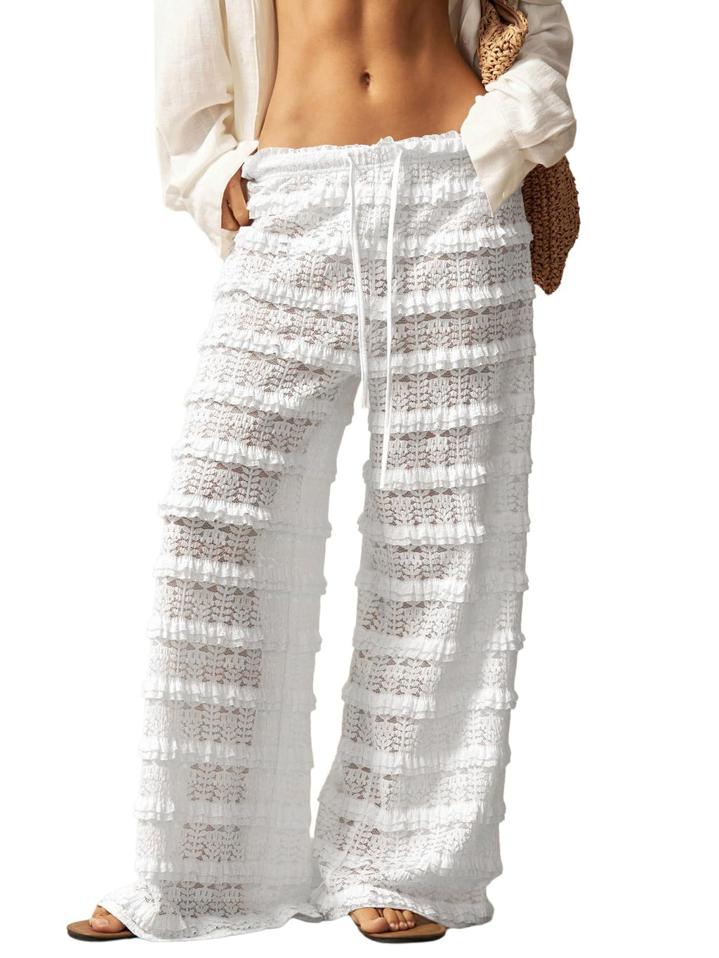 RoseSeek Women's Crochet Lace Pants Mesh Beach Cover Up Vacation Outfits