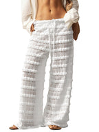 RoseSeek Women's Crochet Lace Pants Mesh Beach Cover Up Vacation Outfits