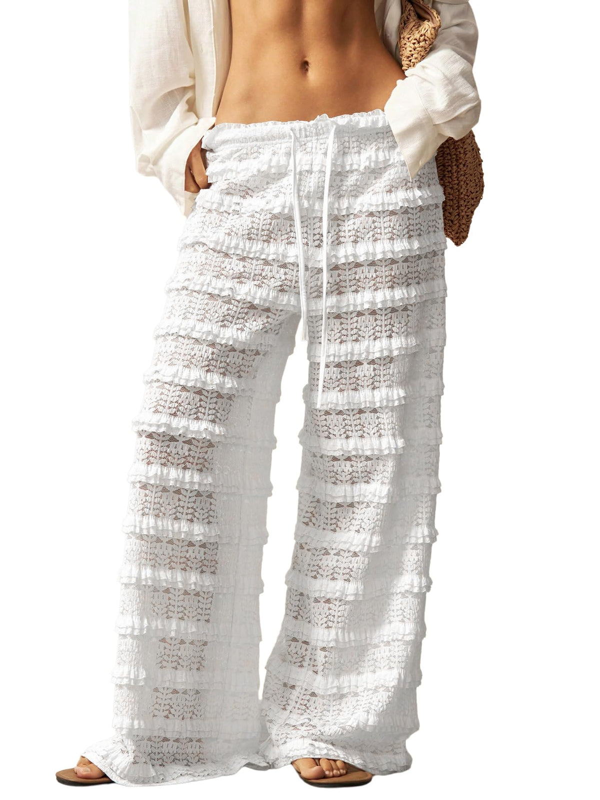 RoseSeek Women's Crochet Lace Pants Mesh Beach Cover Up Vacation Outfits