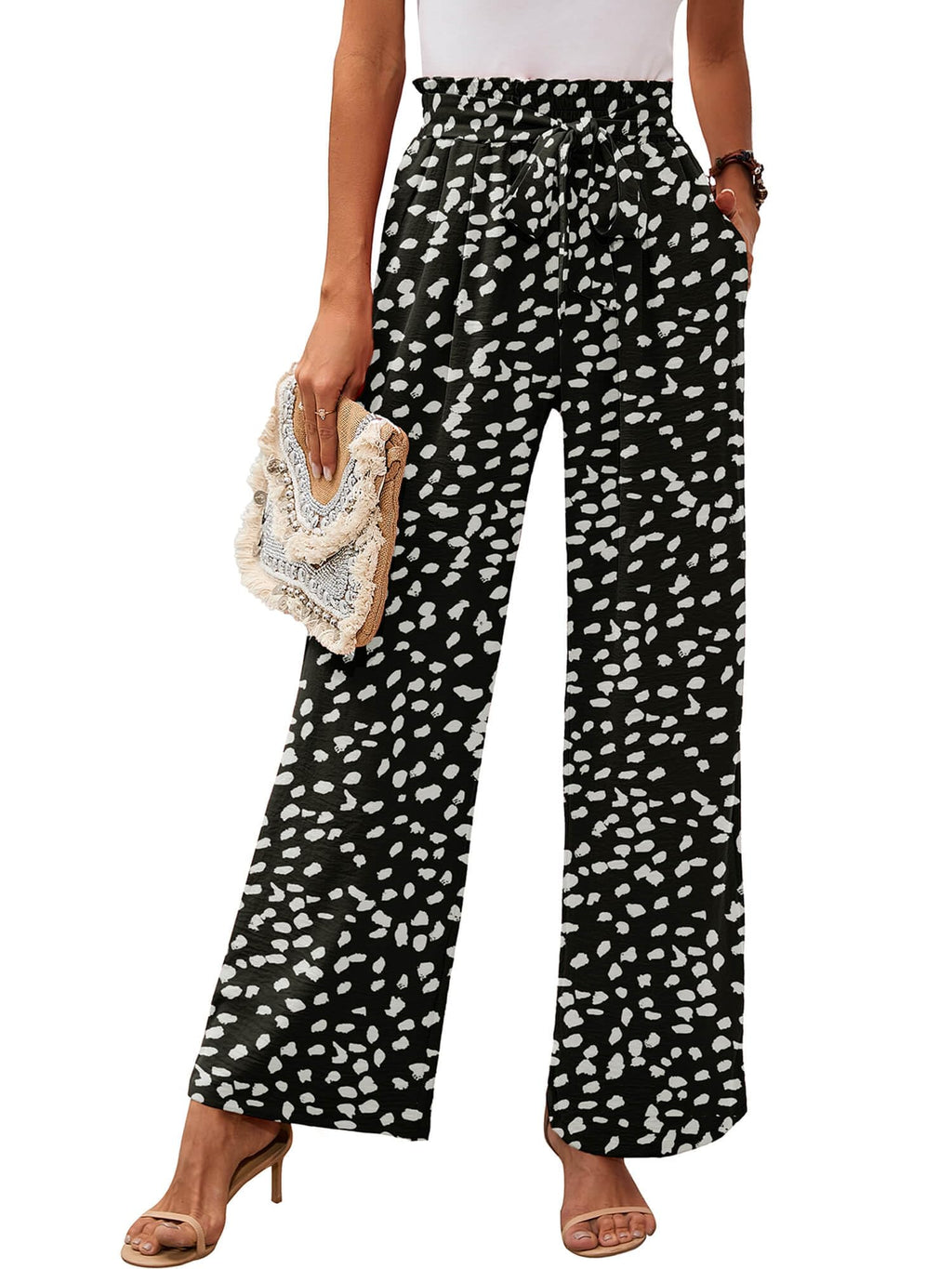 Heymoments Women's Wide-Leg Lounge Pants With - B07-black Leopard