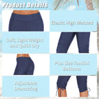Urchics Women's Plus-Size Rash Guard Capris Long Swim Shorts - Blue