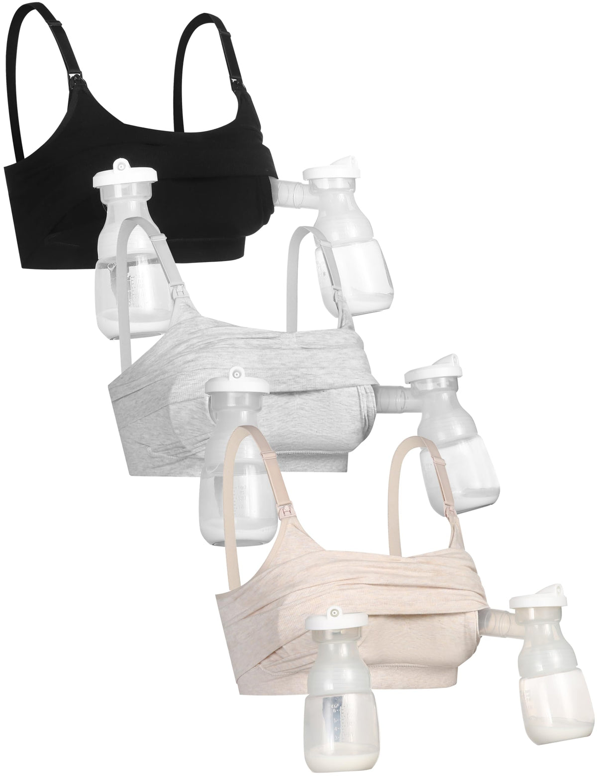Women's Gxxge 3pack Hands Free Pumping Adjustable & with Easyclip for All Breast Pumps Cotton Sleep Black Beige Grey X-large Nursing Bra