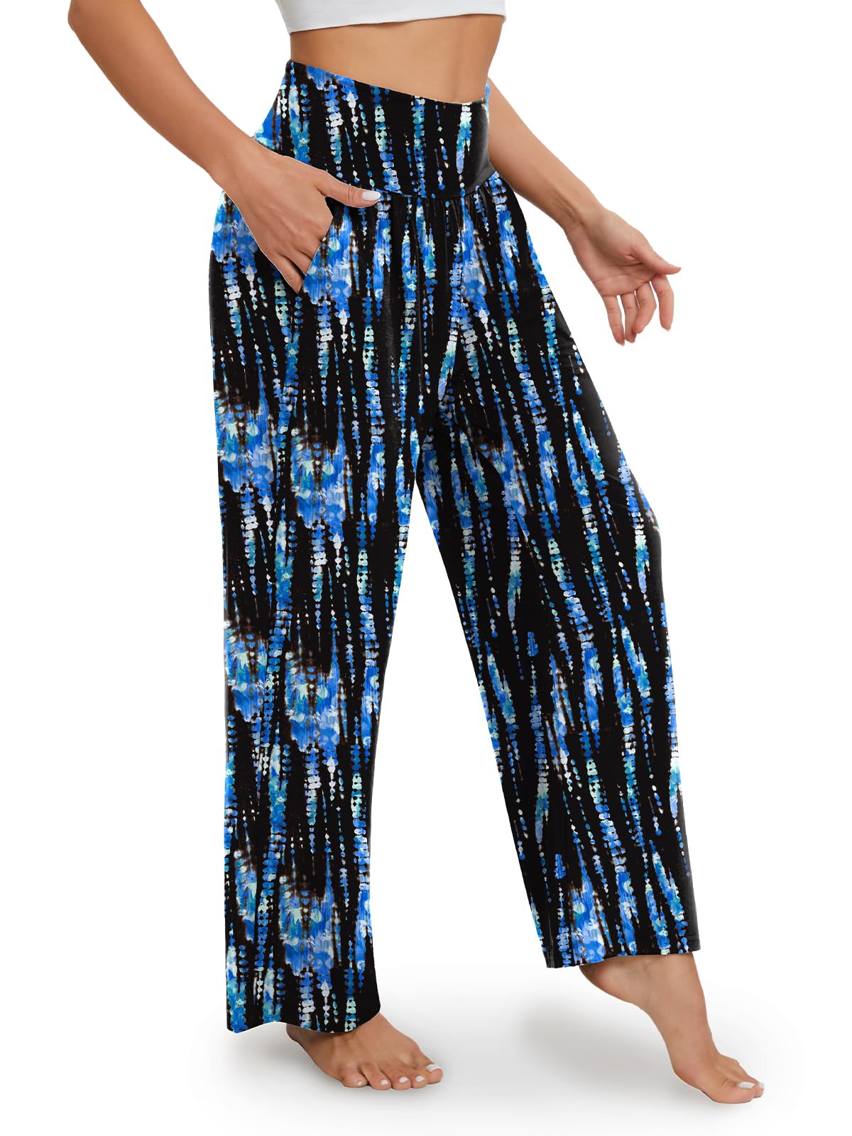 Gracyoga Women's Wide-Leg Yoga Pants Flowy Lounge - C-blackbluetiedye