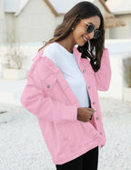 Omoone Women's Oversized Mid Long Denim Jacket Jean Biker Coat(0199-pink-xxl)