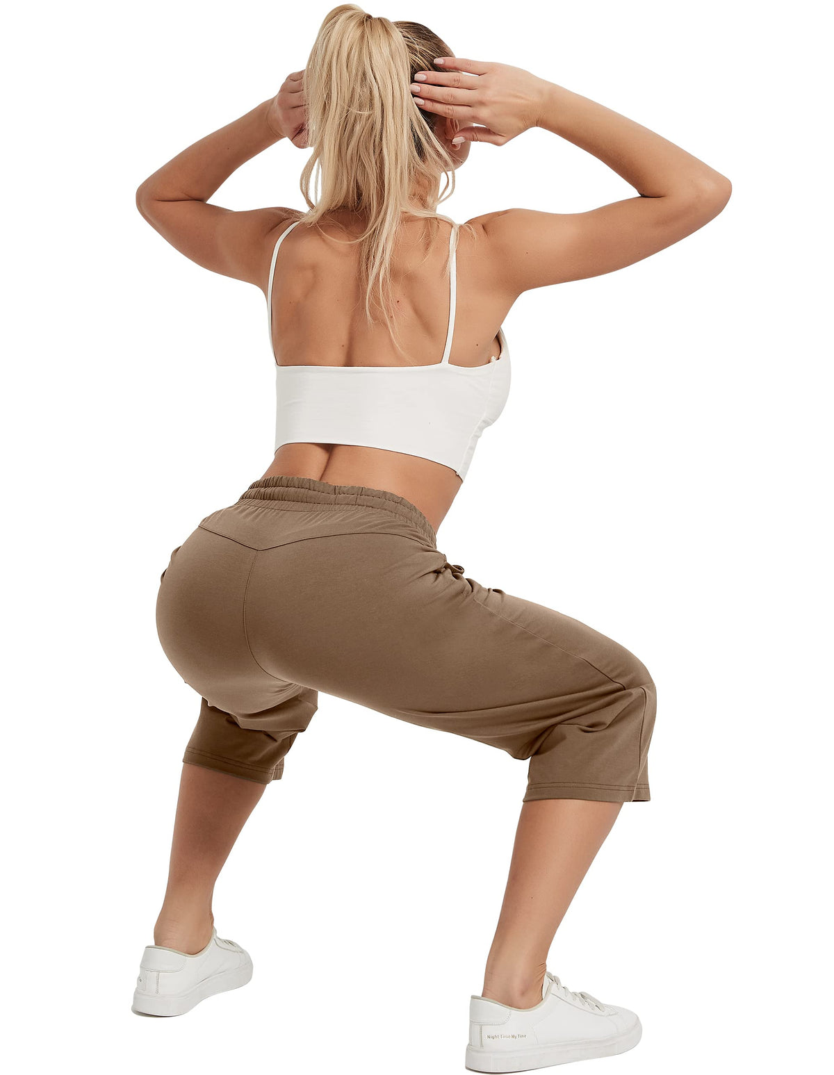 Specialmagic Women's Capri Pants Cotton Sweatpants Brown S