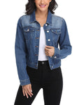 Andy & Natalie Women's Denim Jacket Fashion Long Sleeve Basic Button Down Crop Jean Jackets With Pockets Dark Blue Medium