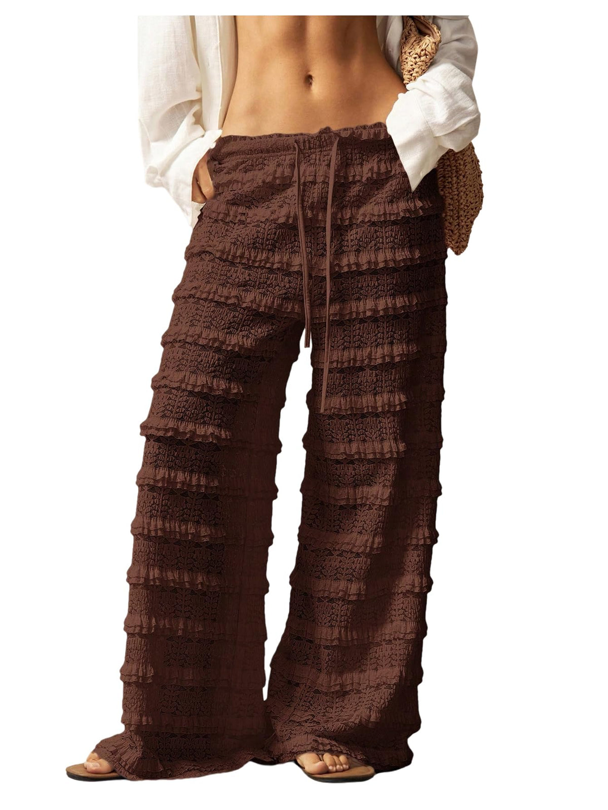 RoseSeek Women's Crochet Lace Pants Mesh Beach Cover Up Vacation Outfits