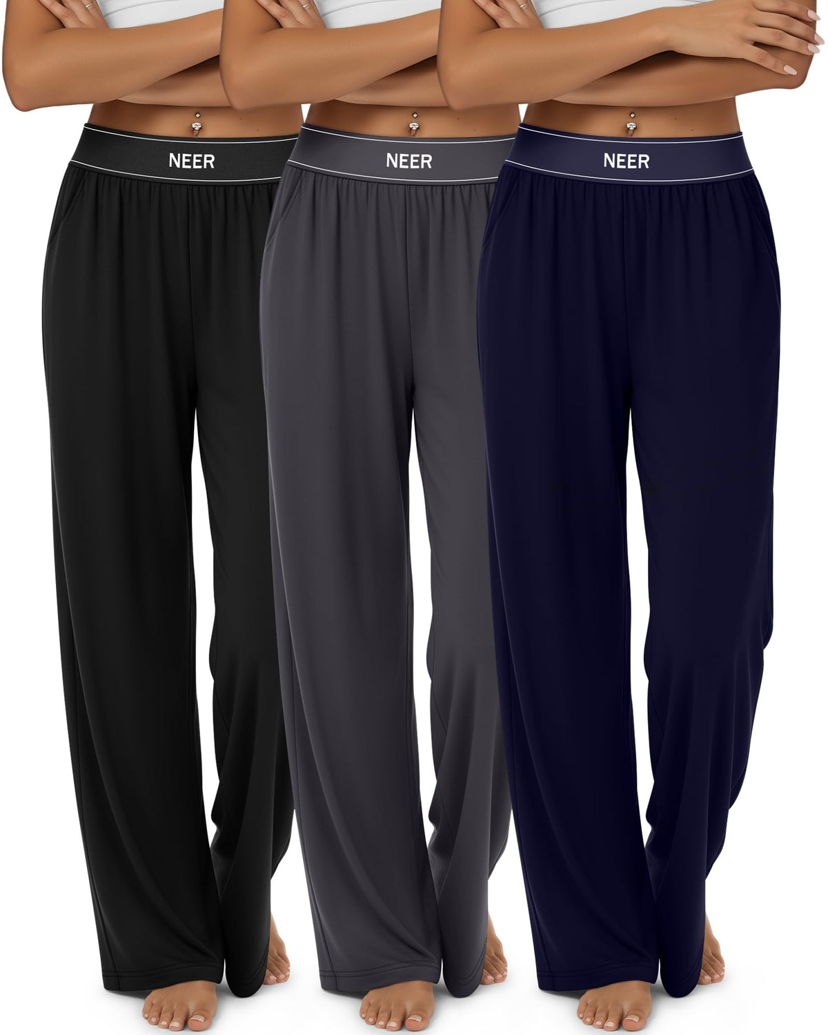 Neer 3 Pack Women's Cotton Lounge High-Waisted Pants - Style 11