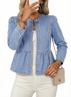 Dokotoo Cropped Jean Jacket Women Fashion Spring Summer Button Down Long Sleeve Cinched Waist Crop Denim Jackets For Rodeo Western Country