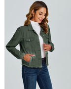 Luvamia Summer Jacket Distressed Denim Women Outfit Jeans For Fashion Army Green Small Fits Size 4 6