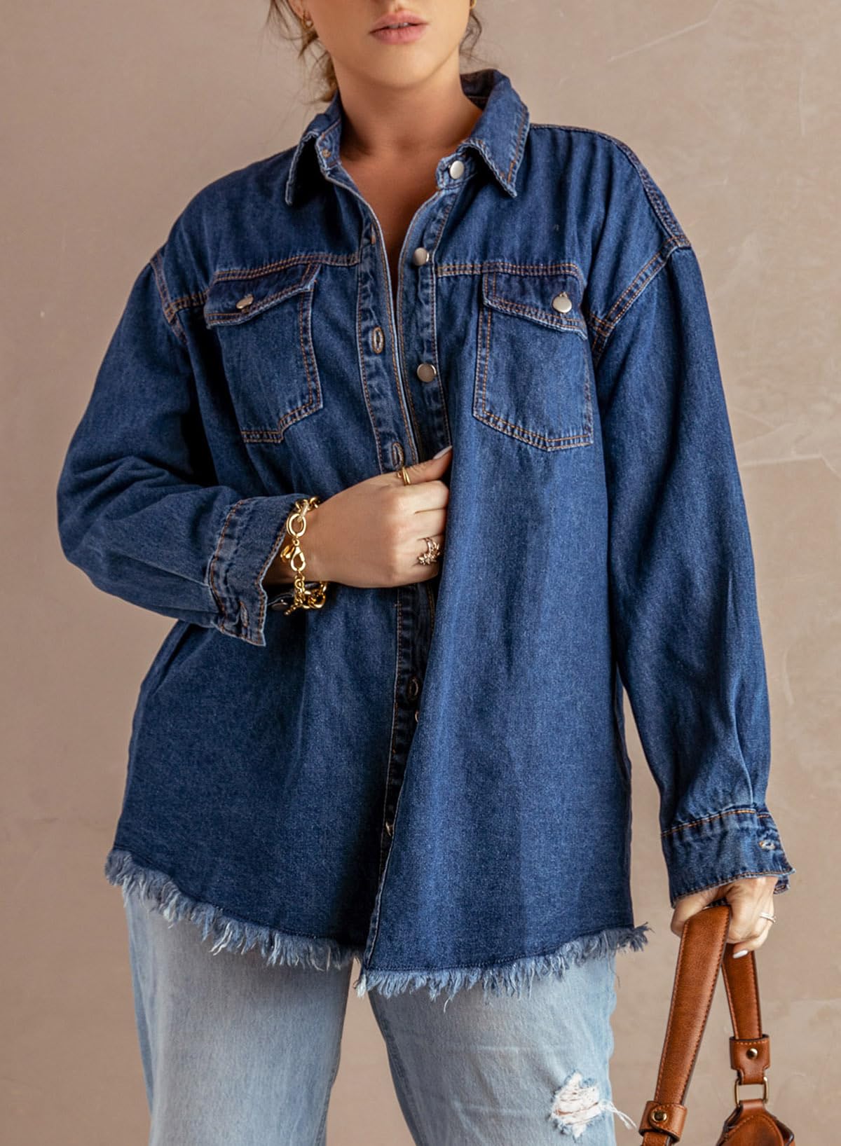 Dokotoo Western Outfits For Women Oversized Button Down Jean Jacket Blue M - B3