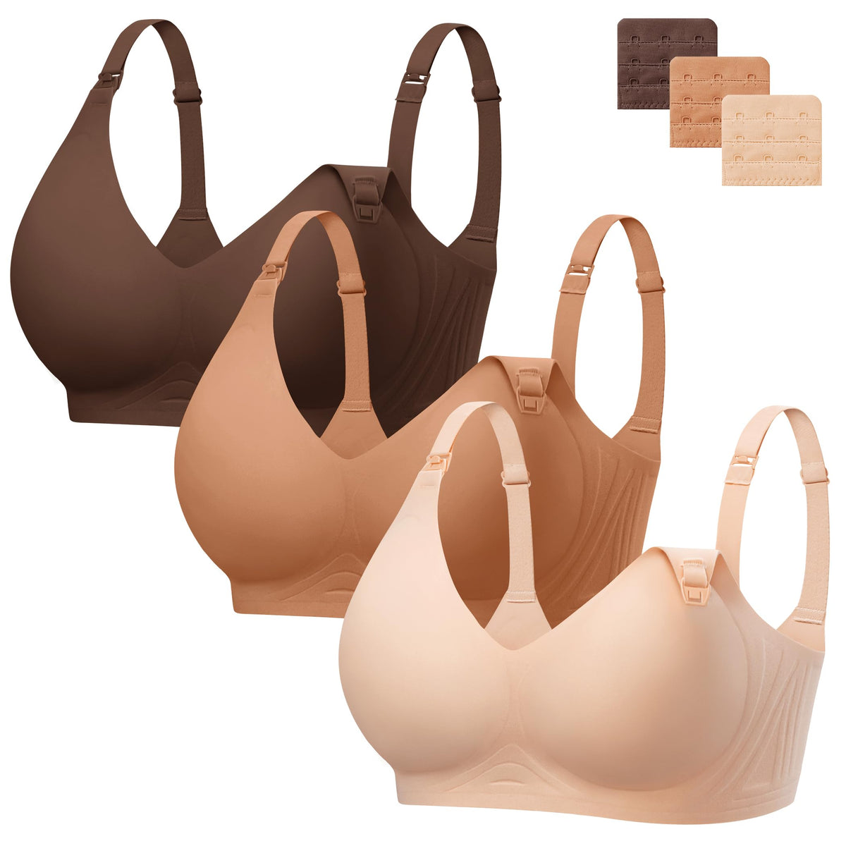 Women's Angelhood 3 Pack for Breastfeeding Seamless Pregnancy Wireless Sleep Bralette Jelly Strip Support Postpartum with Extenders, S Size Nursing