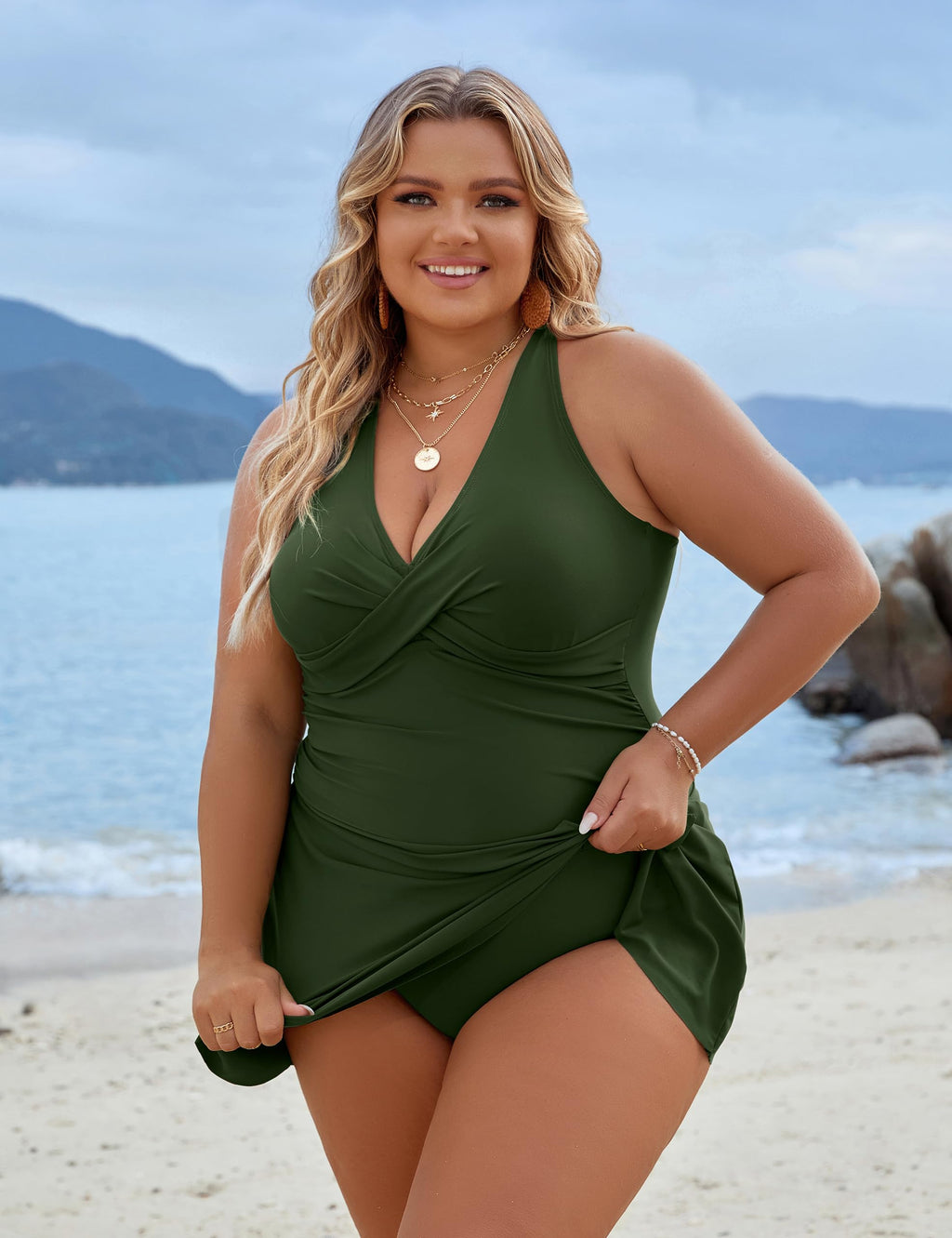 Blooming Jelly Women Plus-Size Swimdress One-Piece Tummy - Green