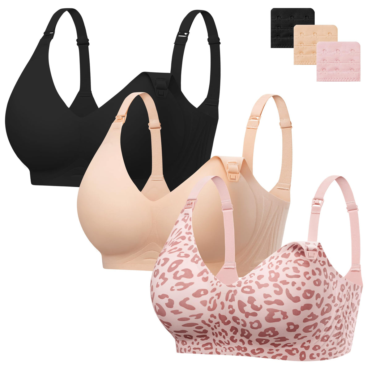 Women's Angelhood 3 Pack for Breastfeeding Seamless Pregnancy Wireless Sleep Bralette Jelly Strip Support Postpartum with Extenders, Xl Size Nursing