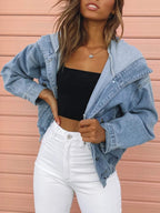 Deslimale Jean Jacket Women Hooded Denim Bomber (m, Jacket)