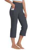 Willit Women's Yoga Capris Pants High-Waist Leggings Crop - Deep Gray