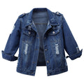 Hixiaohe Spring Summer Jean Jacket For Women Trendy Half Sleeve Button Down Short Denim Retro Cropped Trucker Coat - 03-dark-blue