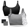 Women's Momcozy Pumping Hands Free, and in One Holding Breast Pump for Spectra, Lansinoh, Medela, Black,grey-2pk, Large Nursing Bra