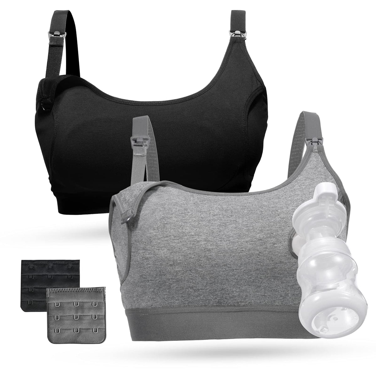 Women's Momcozy Pumping Hands Free, and in One Holding Breast Pump for Spectra, Lansinoh, Medela, Black,grey-2pk, Xx-large Nursing Bra