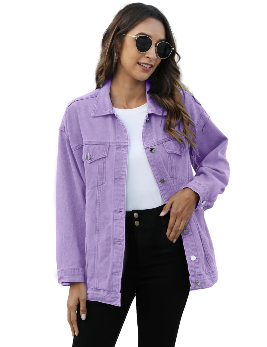 Omoone Women's Oversized Mid Long Denim Jacket Jean Biker Coat(0199-purple-xs)