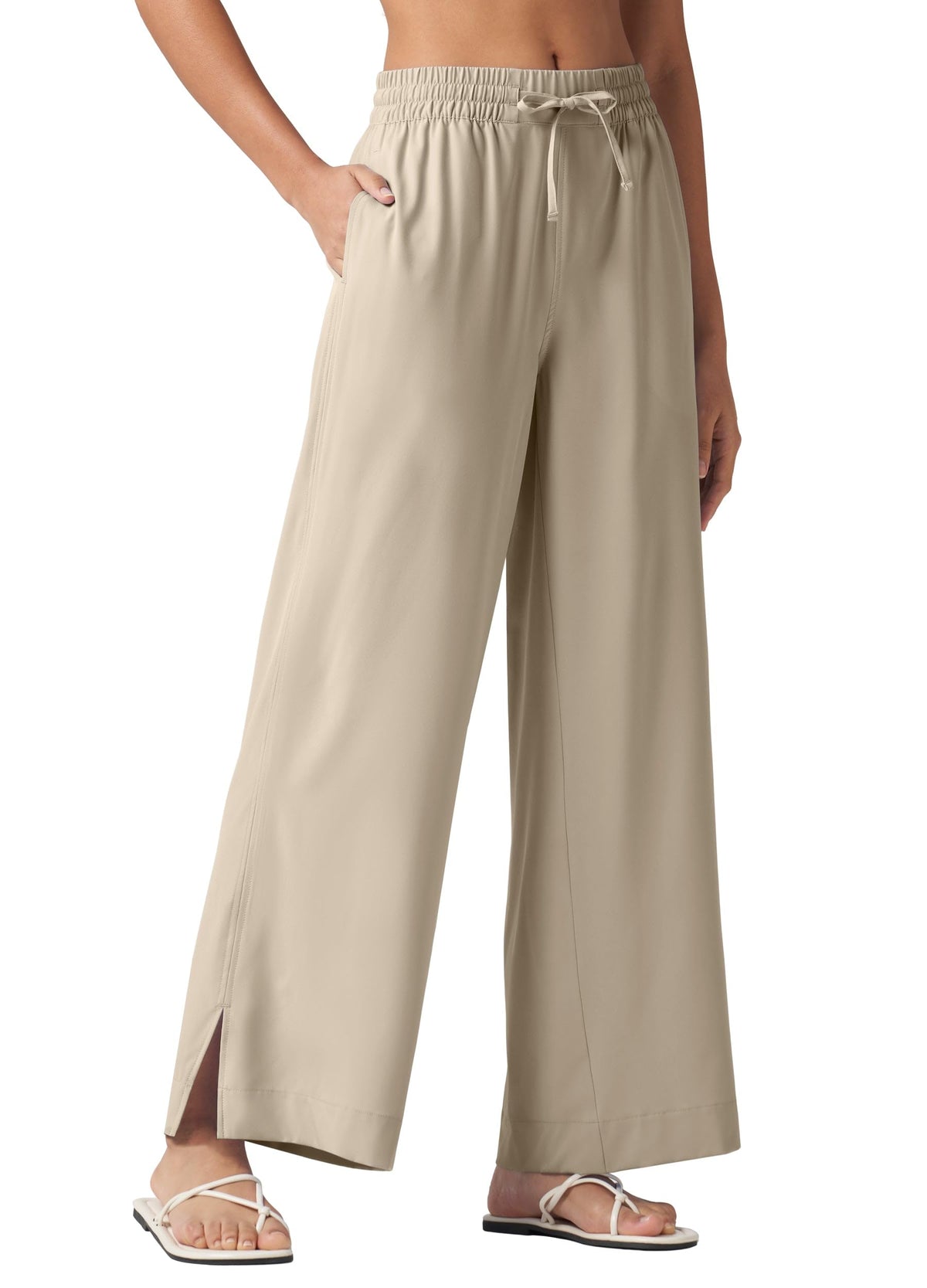 Willit Women's Wide Leg Pants Swim Beach Pants UPF 50+ Lightweight Travel Quick Dry Sun Protective 31" Khaki 2XL