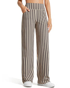 Promover Wide-Leg Pants For Women With Pockets Khaki Stripe Xxl