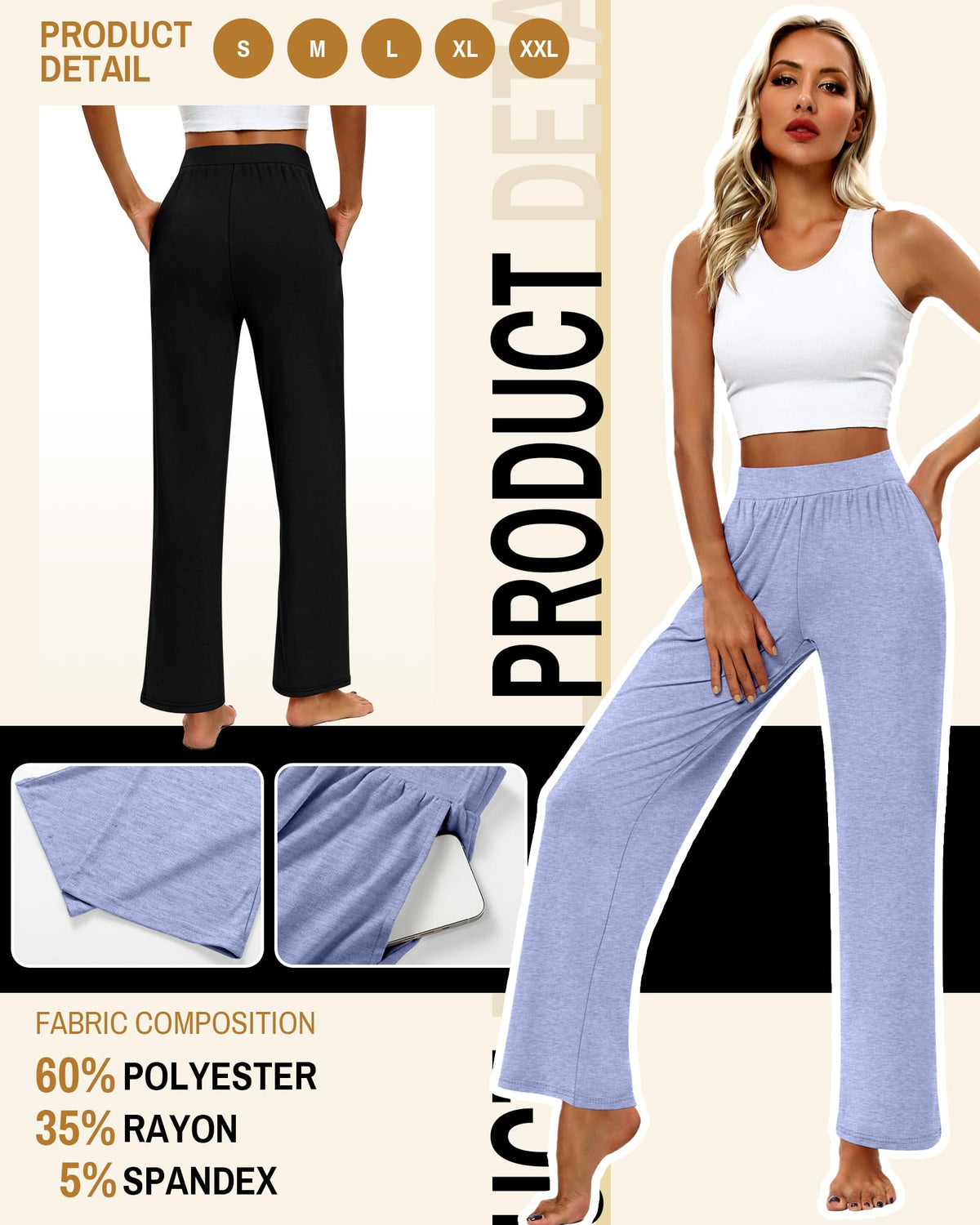 Huukeay 3 Pack Women's Lounge Pants Cozy Sweatpants Small - Style 5