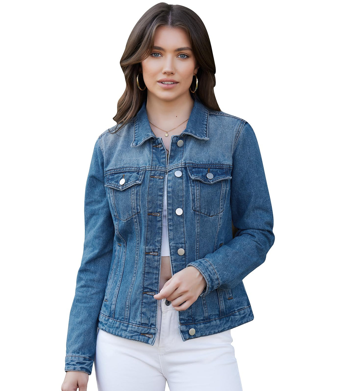 Miss Moly Women's Denim Jacket Classic Button Up Jean Blue 2 S