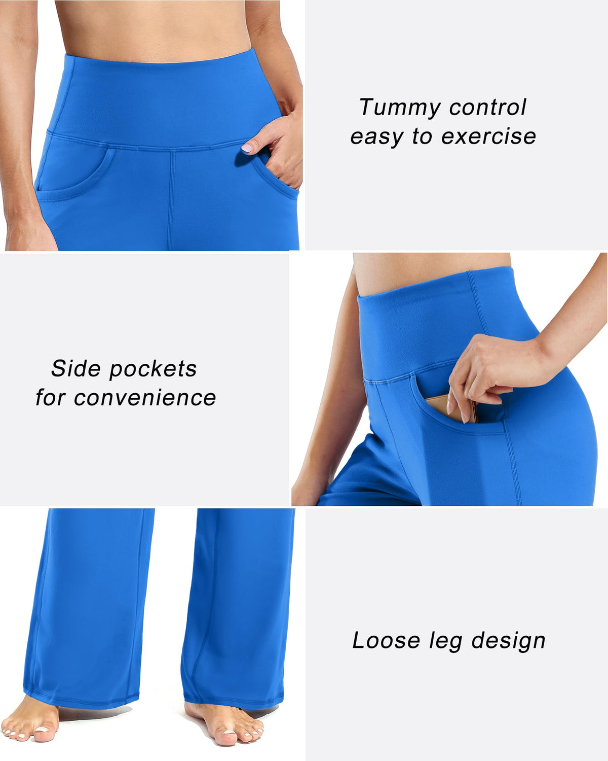 Promover Wide-Leg Pants For Women With Pockets Soft Strong Blue S