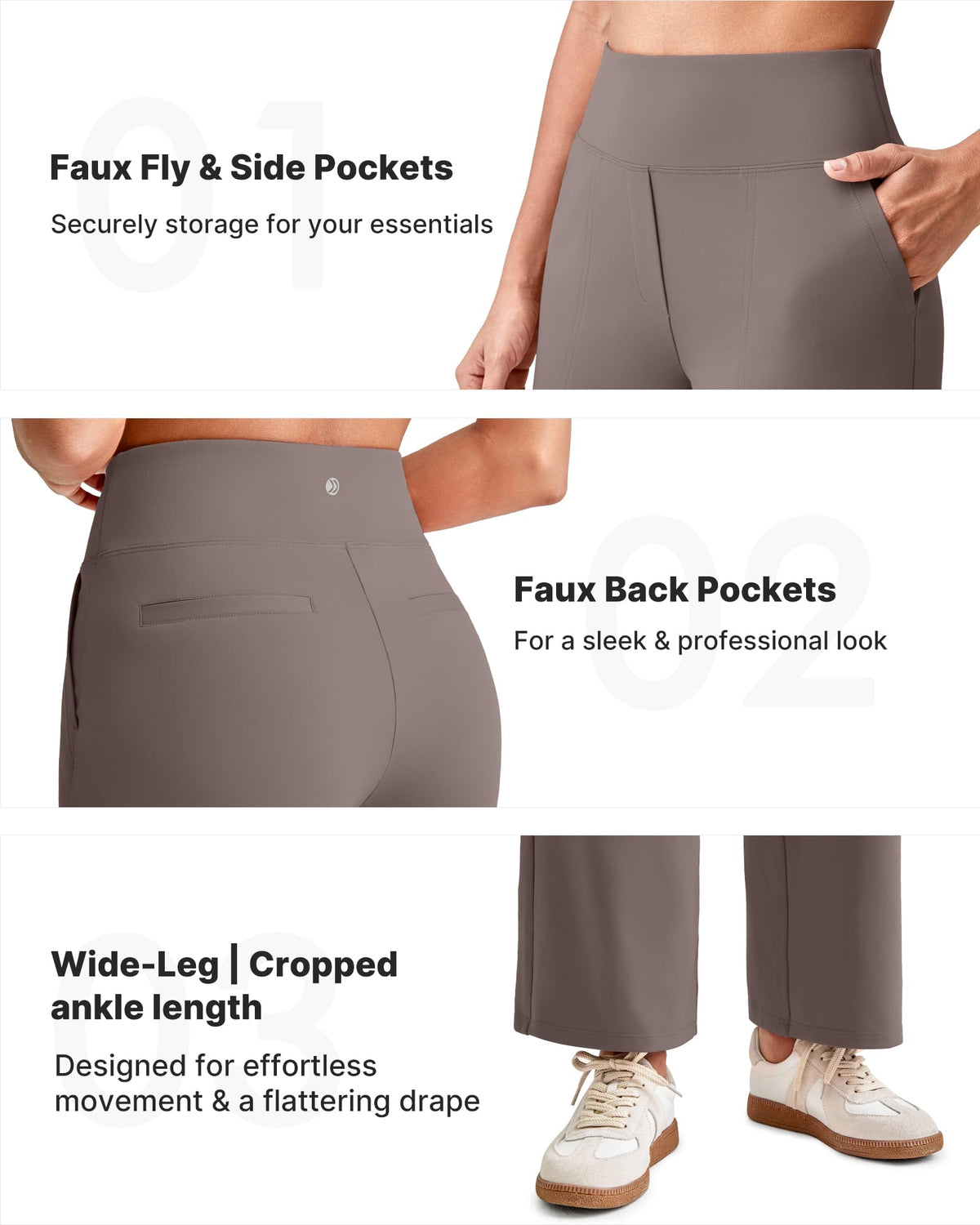 G4free Wide-Leg Yoga Pants For Petite Women With Pockets Taupe M