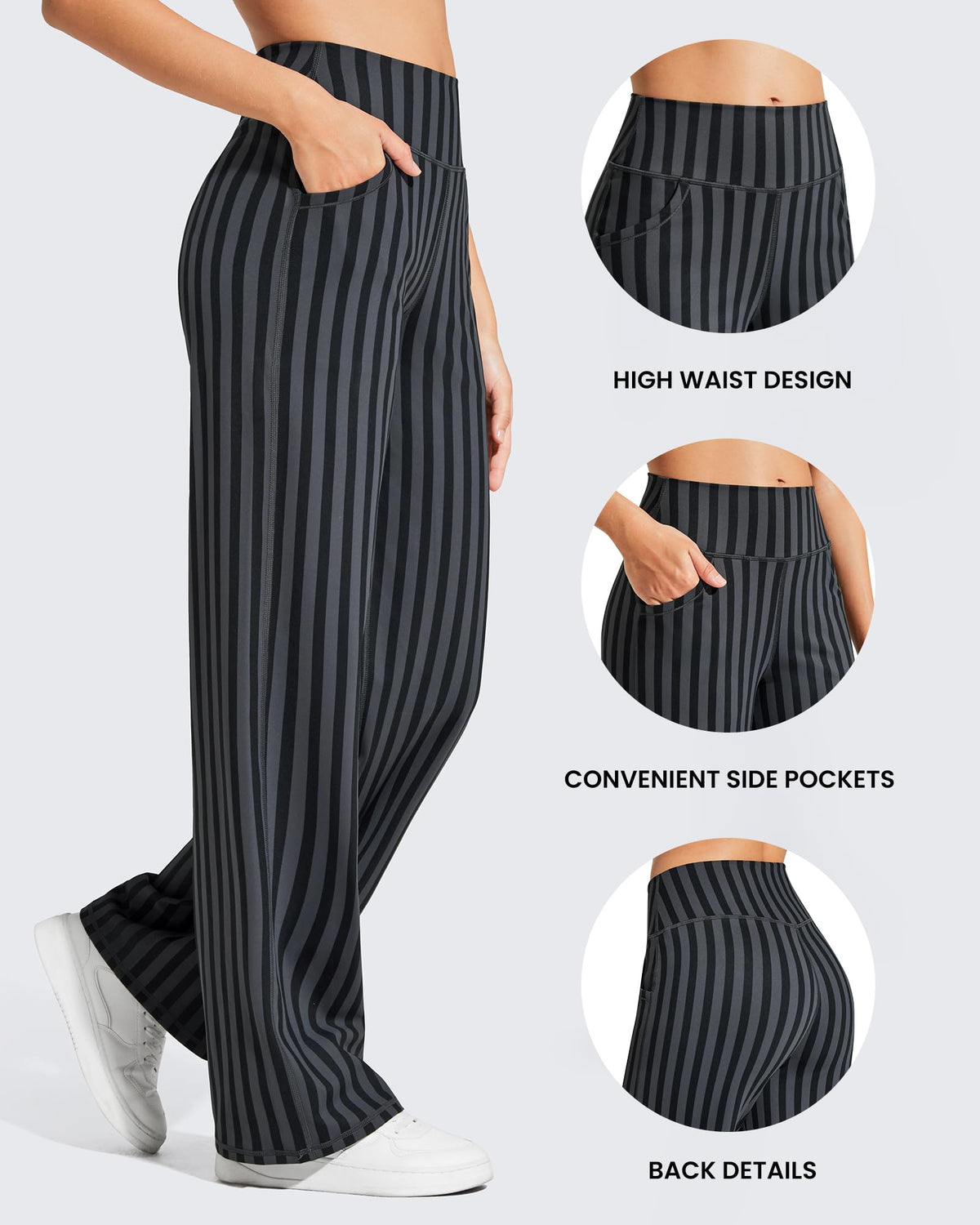 Promover Wide-Leg Pants For Women Stretch Grey And Black Stripe Xs
