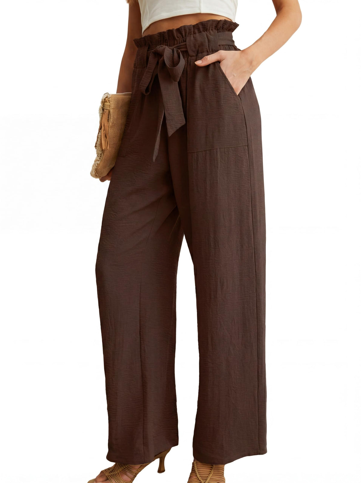 Iwollence Women's Wide-Leg Pants With Pockets - 57 Chocolate