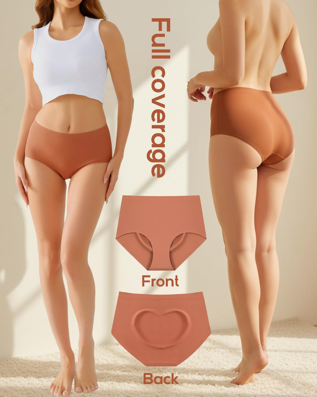 High Waisted Seamless Underwear Women's Briefs Panties No Show 6 Pack M