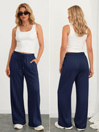 Athmile Women's Wide-Leg Sweatpants High-Waisted Baggy Teen Girl - Navy
