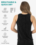 100% Merino Wool Tank Top Women - Active Sleeveless Undershirt Base Layer (Medium, H: Heathered Black)