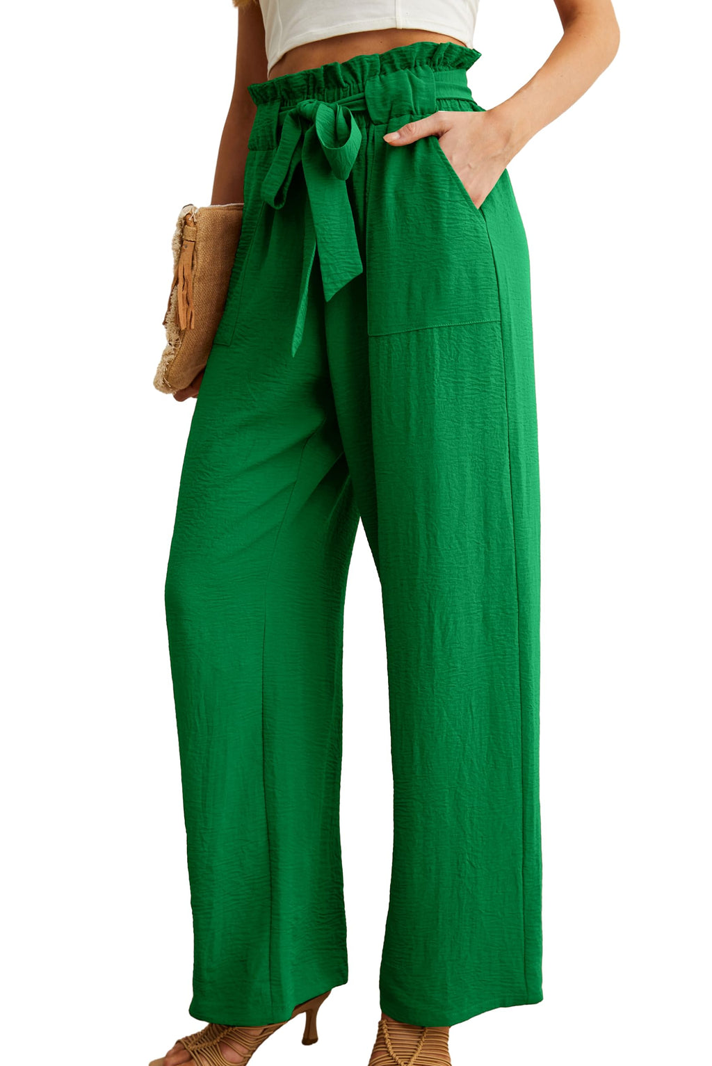 Iwollence Adjustable Knot Palazzo Pants For Women High-Waist - Size Small