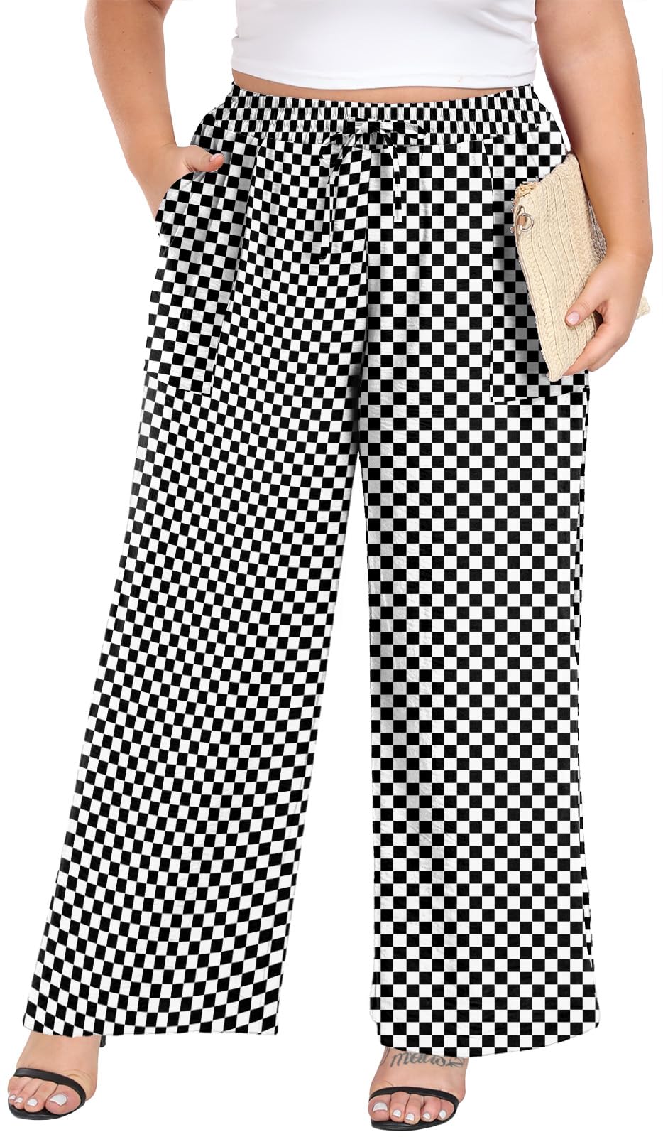 Lastshe Women's Plus Size Wide-Leg Pants Palazzo High-Waisted For