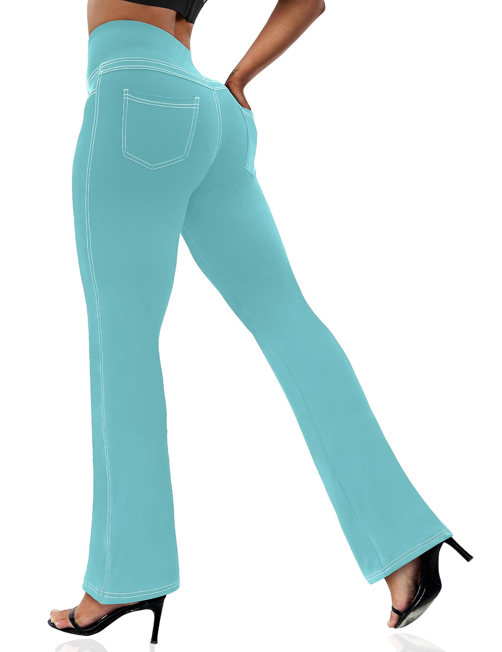 Vooveeya Women's Bootcut Leggings Bootleg Yoga Pants Flare - Turquoise