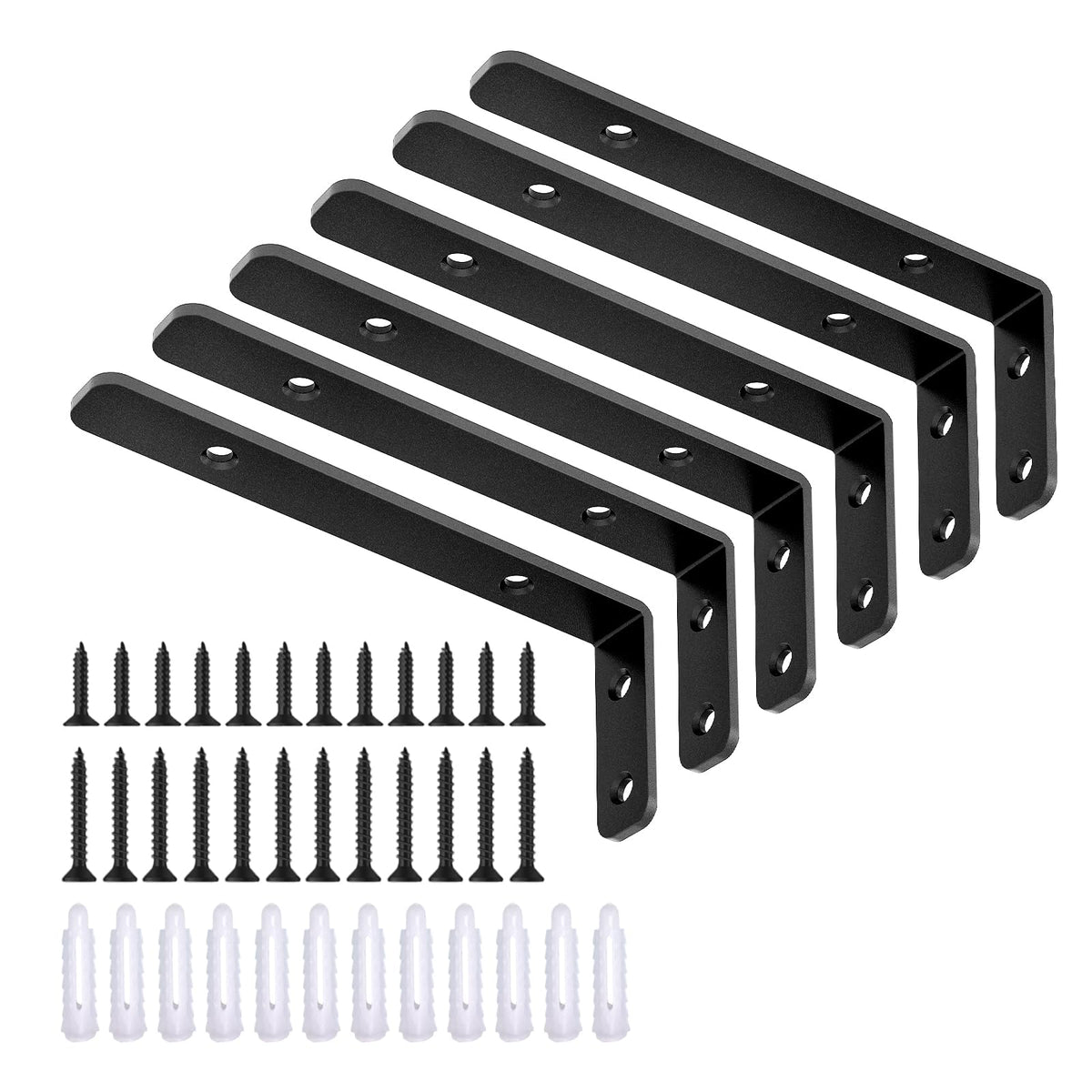 LSK 6PCS L Bracket, 5"×2"(125×50mm) Shelf Support Corner Bracket for Wooden Board, Max Load : 42lb, Black