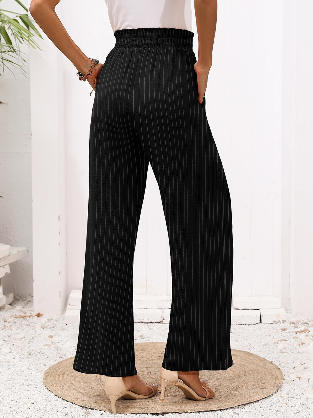 Heymoments Women's Wide-Leg Lounge Pants With Pockets B Stripe Medium