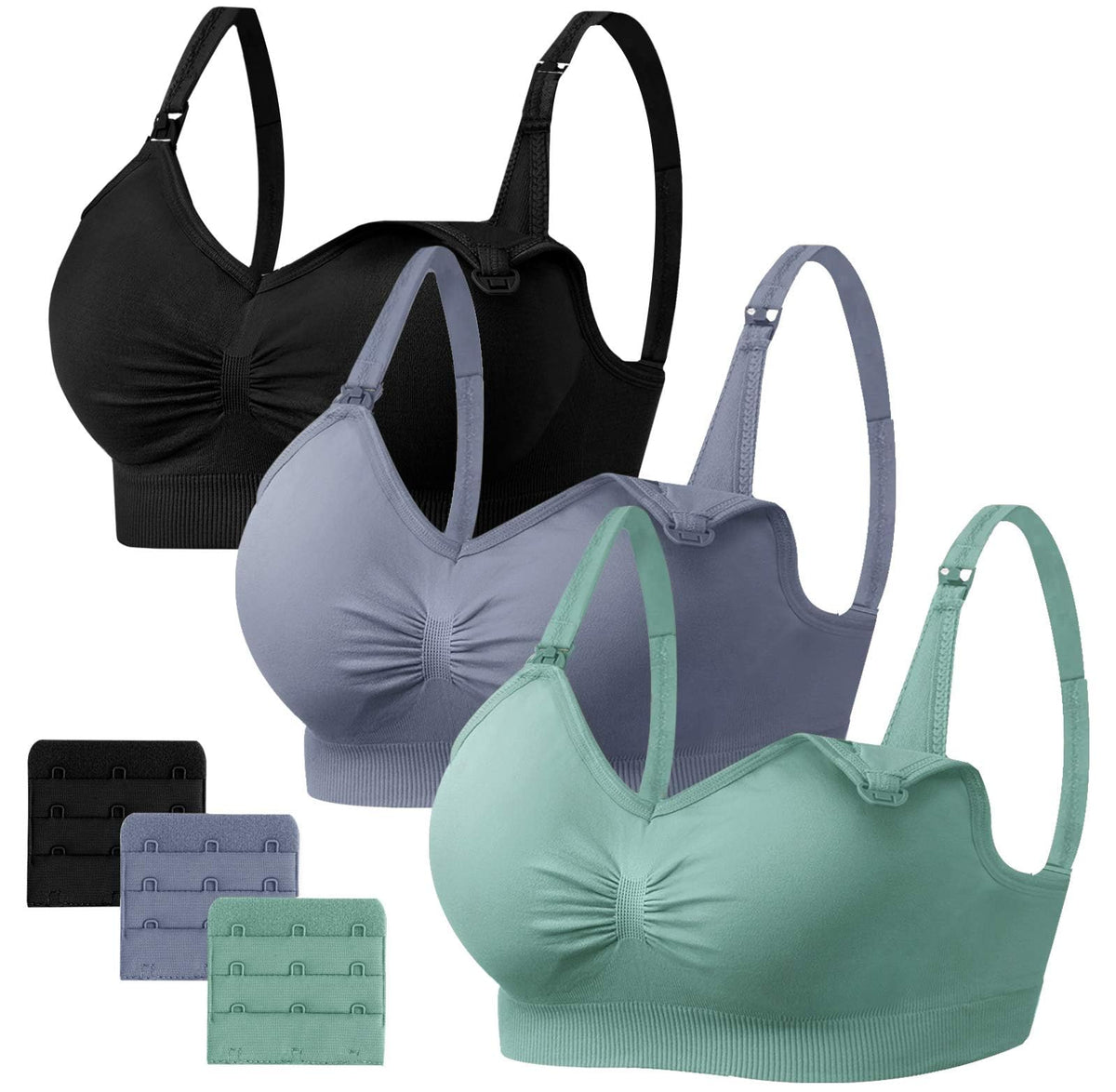 Angelhood Women's Seamless Sleep ,breastfeeding with Remove Pads Extenders Pack of 3 Nursing Bra
