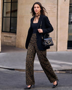 G4free Wide-Leg Pants For Women With Pockets Stretch Brown Leopard