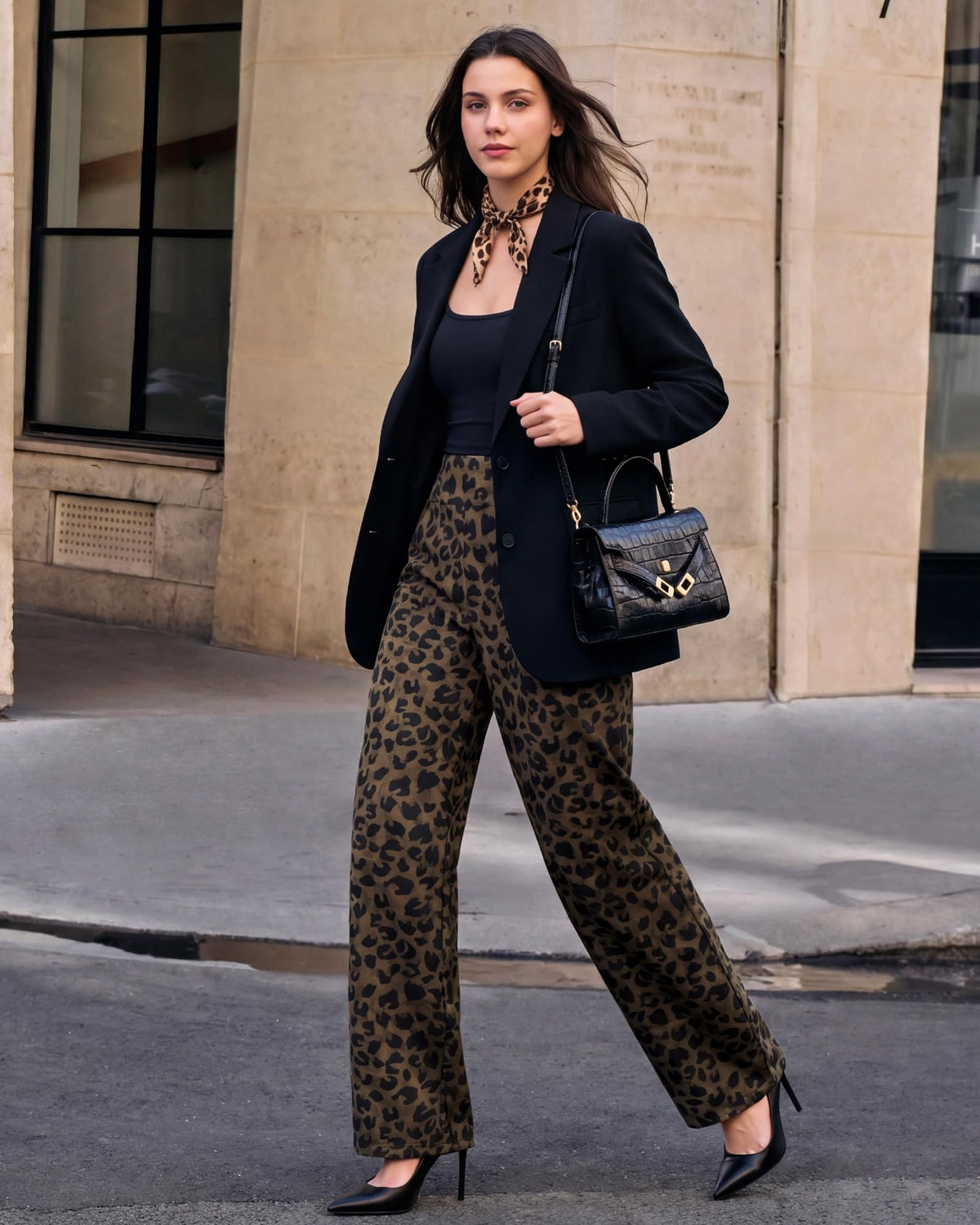 G4free Wide-Leg Pants For Women With Pockets Brown Leopard Xxl Regular