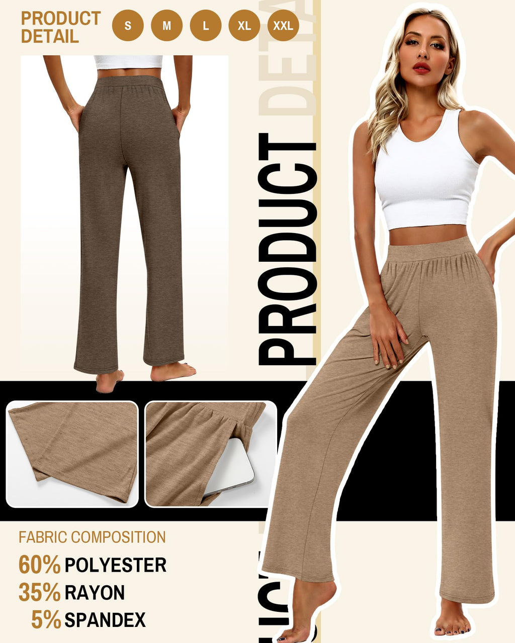 Huukeay 3 Pack Women's Lounge Pants Cozy Sweatpants Large Dark Brown