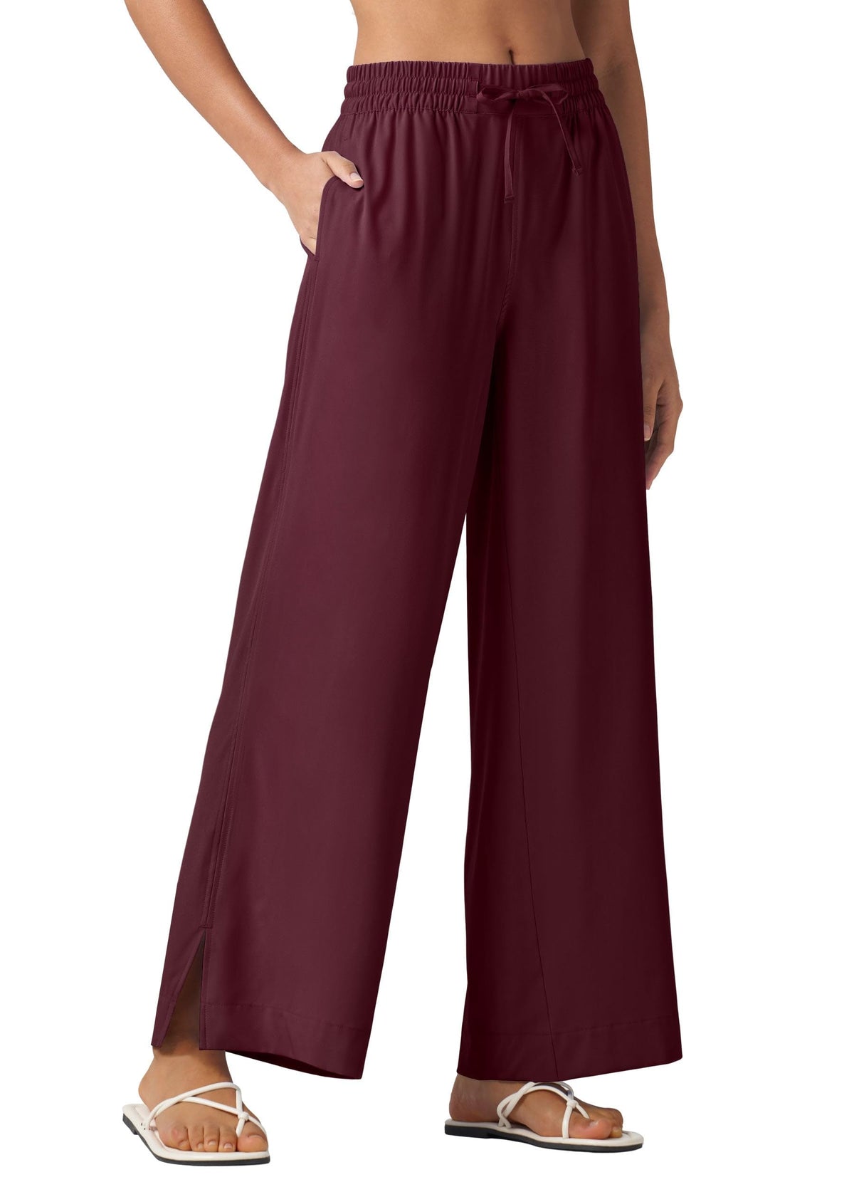 Willit Women's Wide Leg Pants Swim Beach Pants UPF 50+ Lightweight Travel Quick Dry Sun Protective 29" Wine Red XL