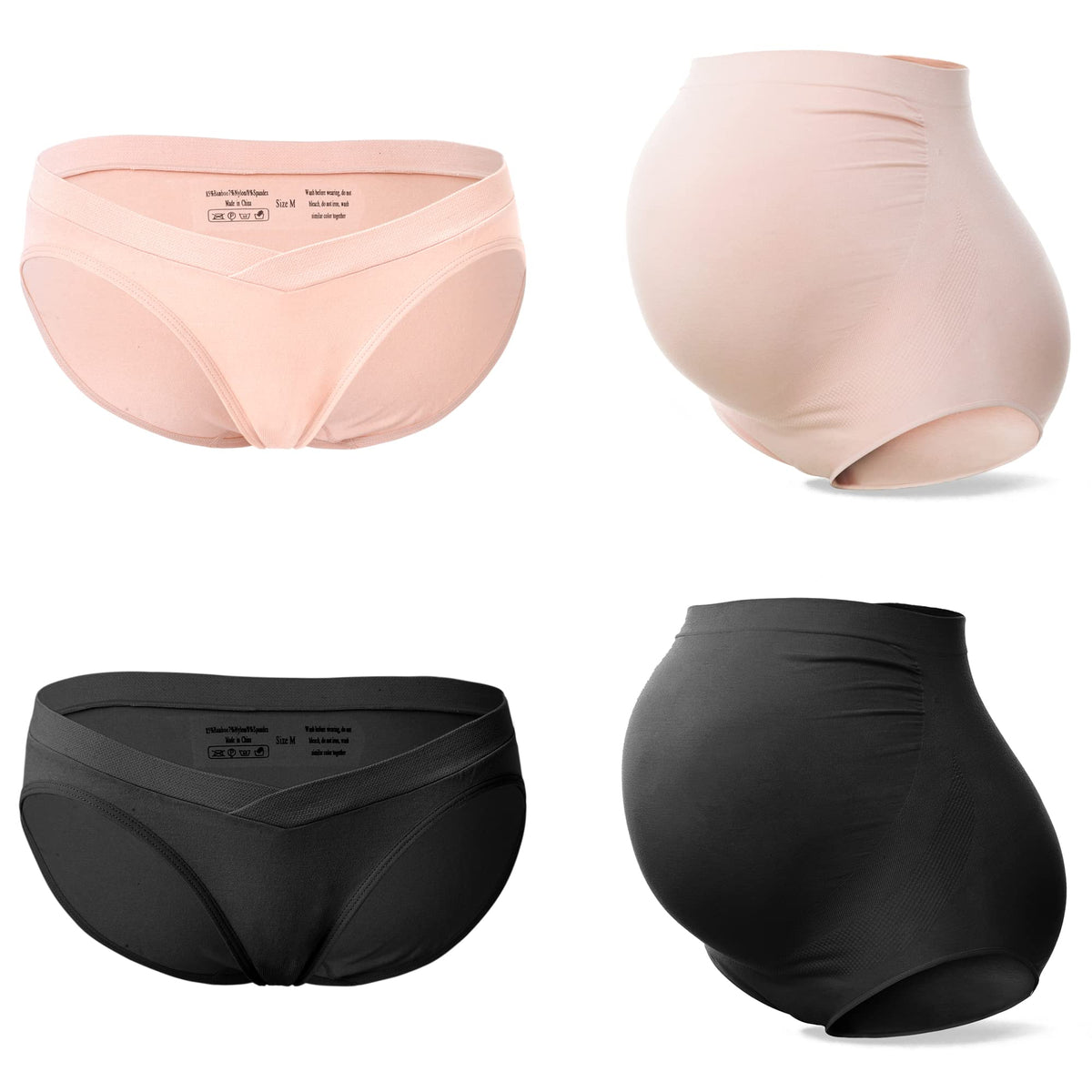 Sunnybuy Maternity Over Bump & Under Pregnancy Sets Seamless Women's Clothes Packs, High-1black1skin&low-1black1skin-2x Panties
