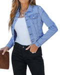 Luvamia Womens Fashion Long Sleeve Button Down Stretchy Denim Plus Size Jean Jacket - Medium Blue, Xx-large / 20-22